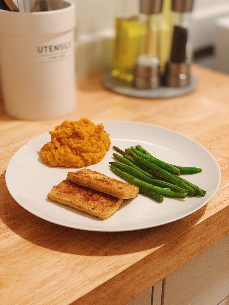 Vegan Sweet Potato & Carrot Mash with Tofu Steaks