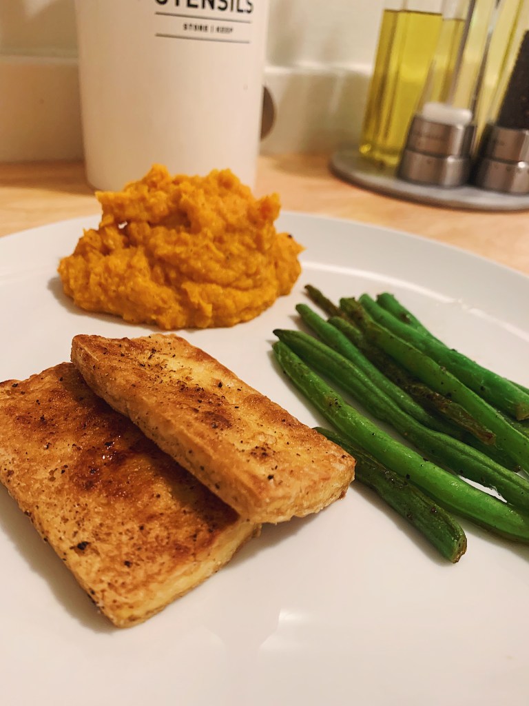 Vegan Sweet Potato & Carrot Mash with Tofu Steaks