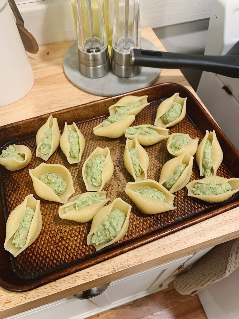 Vegan Stuffed Shells with Pesto Fauxcotta