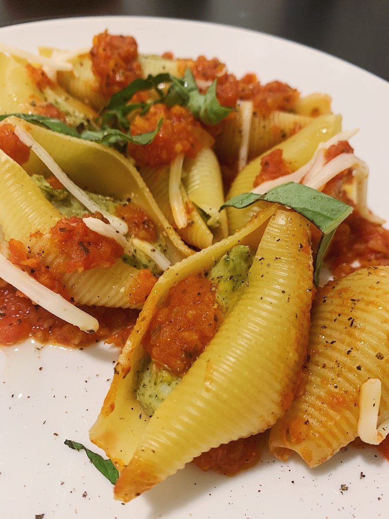 Vegan Stuffed Shells with Pesto Fauxcotta